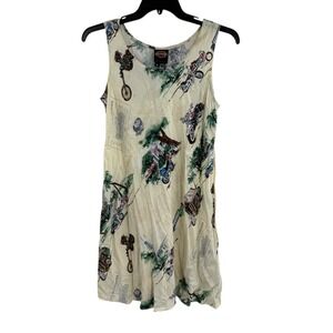Harley-Davidson Sleeveless Cream XL Vintage Hawaiian Themed Mini Dress
